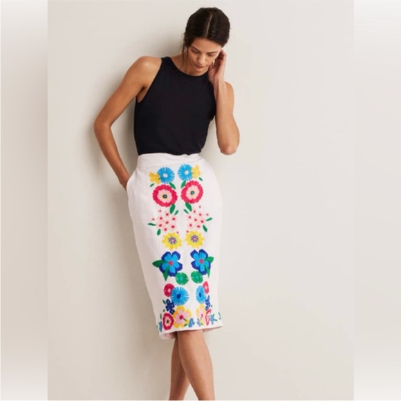 Boden Dresses & Skirts - Embroidered Linen Pencil Skirt